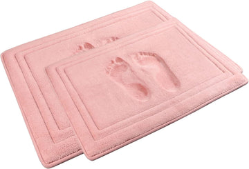Light Pink Bathroom Rug Set 2 Piece Memory Foam Microfiber Bath Mat | Non Slip Washable Floor Mats Soft Absorbent