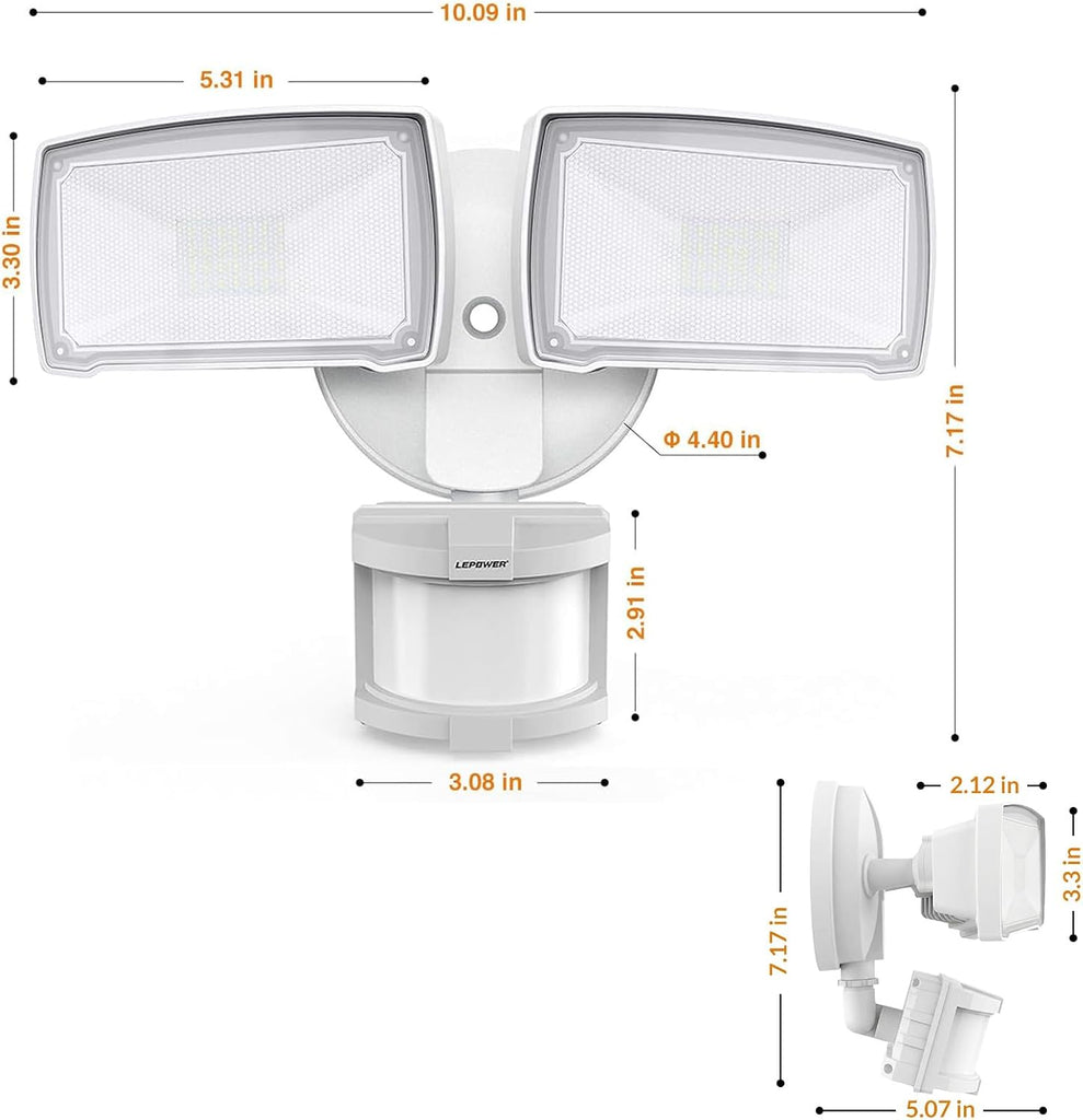Hardwired LED Security Lights Motion Sensor Outdoor, 40W 4000LM | 5500K Daylight, 72 FT Range & 180° Detection, Easy