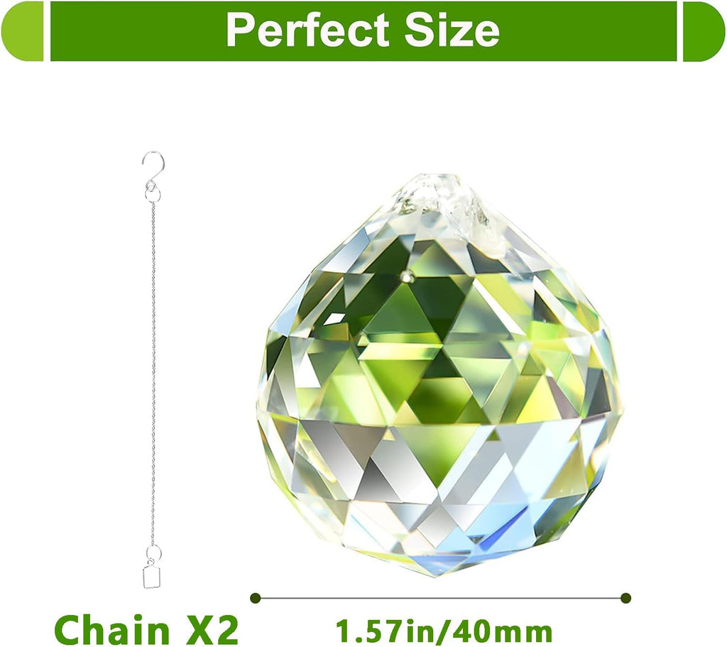 Sun Catcher with Chain & Hook for Easy Hanging - 2 Pack 40mm Rainbow Maker Prism