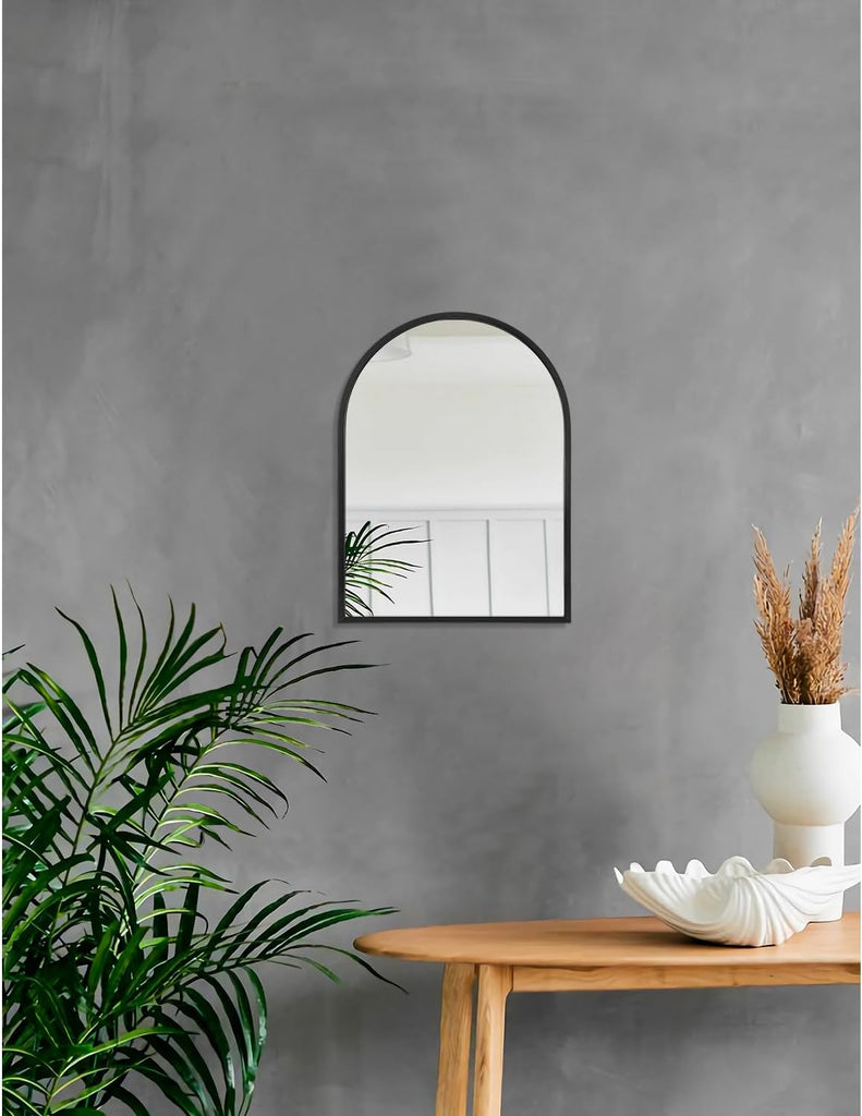 Black Arched Wall Mirror Aluminum Alloy Frame Bathroom Mirror Brushed Metal Vanity Wall Mounted Mirror Bedroom