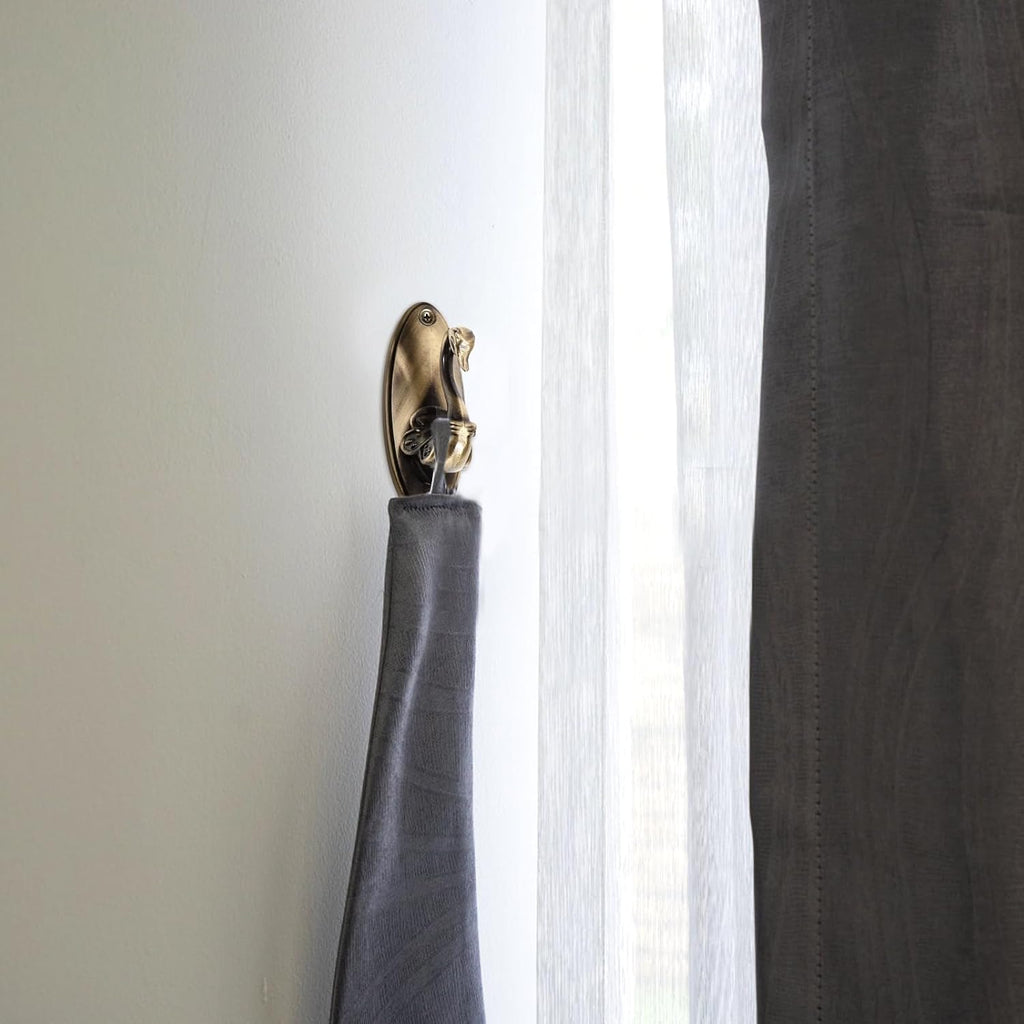 Pair of Swan Style Drapery Curtain Holdbacks Tieback Hooks Tiebacks, U-Shaped Metal Curtain Hooks for Wall, Vintage