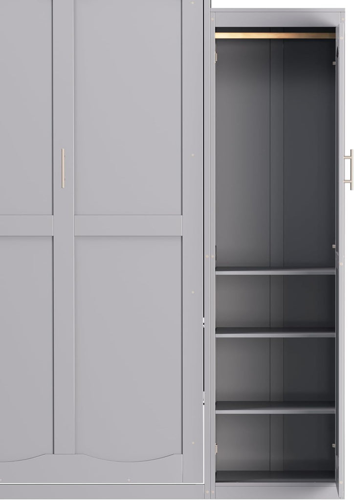 Full Vertical Murphy Bed with Wardrobe,Cabinet,and Storage Shelves,Wood Foldable Hidden Murphy Wall Bed for Adults