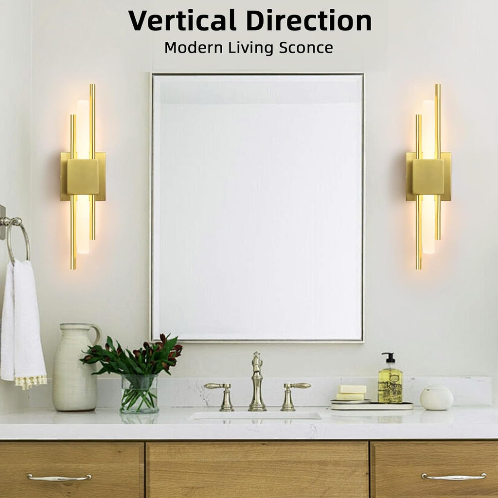 LED Wall Sconces Set of Two,3000K Warm Light Acrylic Brass Gold Wall Sconce