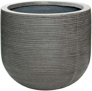 Round Horizontal Ridged Planter Ficonstone Gray Flower Pot 12" H x 14" W - Indoor Outdoor by Potter Pots
