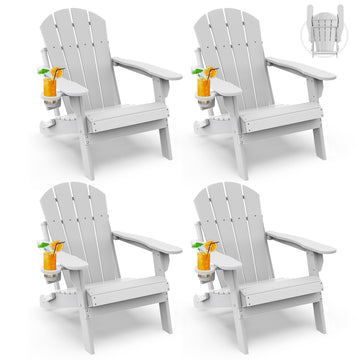 Folding-Adirondack-Chairs Set of 4, HDPE All Weather, White