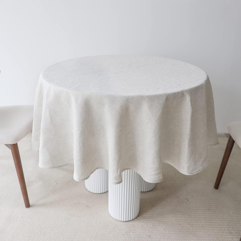 Textured Tablecloth 100% Linen Table Cloth, Kitchen Dinning Tabletop Decoration and Indoor Use (Roun