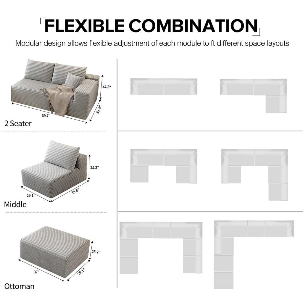 139.4" Modular Sectional Sofa Couch, Oversized U-Shaped Minimalist Couches with 4 Middle Seats Chaise, Modern Deep