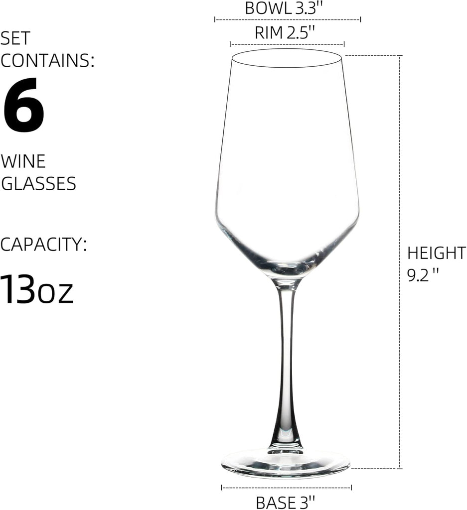 Wine Glasses Set of 6, 13 Oz Red or White Wine Glass with Stem, Perfect , Dishwasher Safe