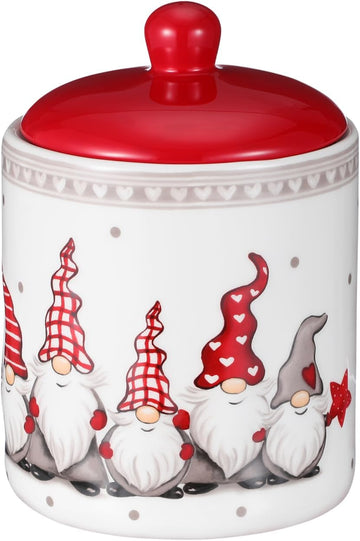 Gnome Cookie Jar 5 X 7 Inch Christmas Cookie Jars with Lids Ceramic Gnome Canister Tabletop Candy Dish Airtight Food