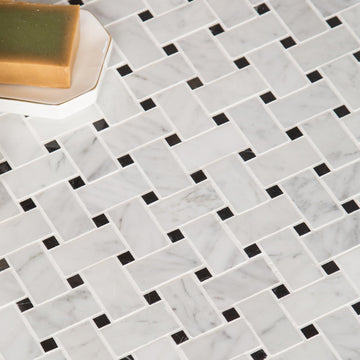 Natural Marble Mosaic Tile Polished, 1x2 Inch Basketweave, 5 Sheets