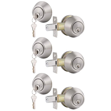 3 Keyed Alike Satin Nickel Double Cylinder Deadbolts Door Lock with Same Key