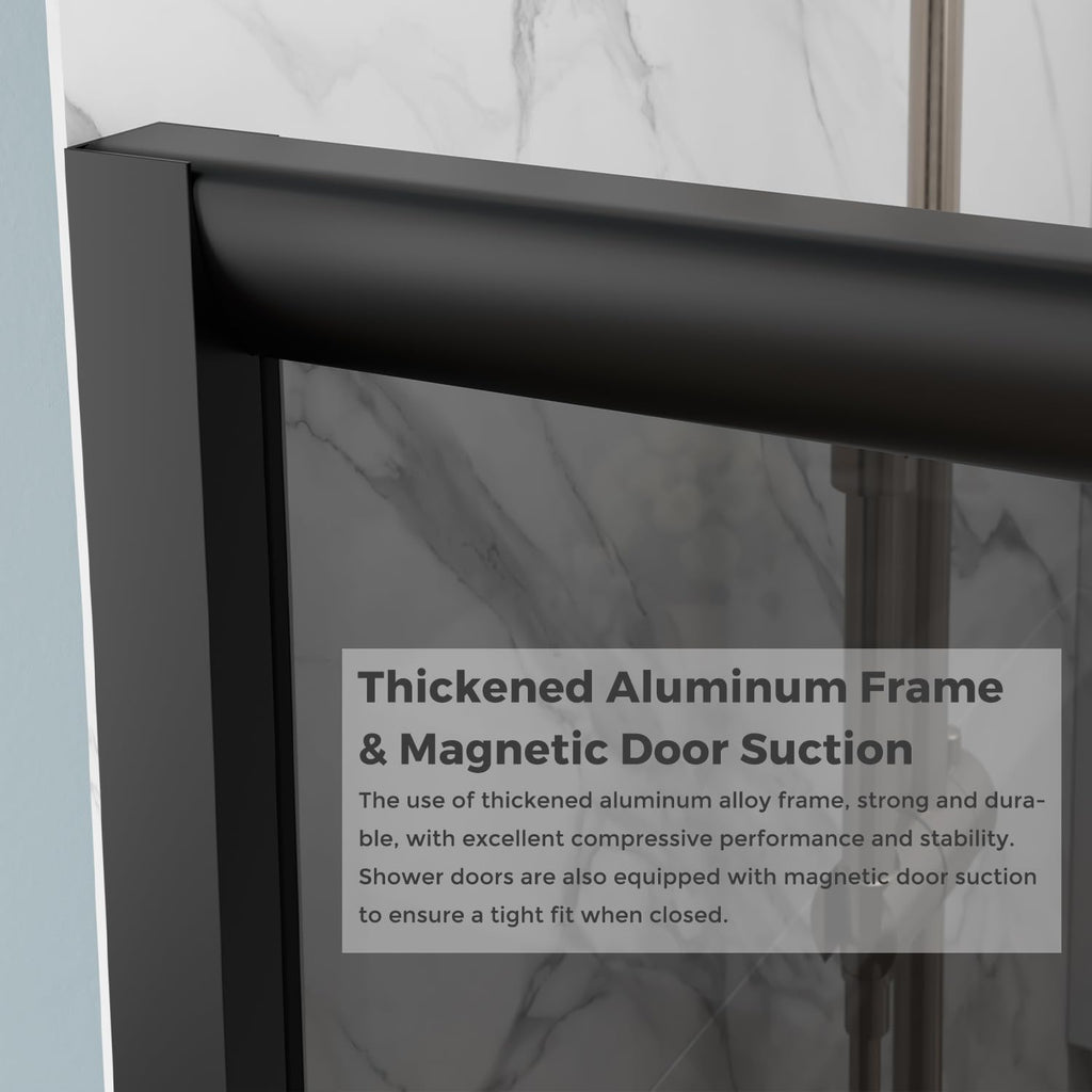 60" W x 75" H Semi-Frameless Glass Shower Door in Matte Black, Sliding Shower Door with SGCC Gray Tempered Glass