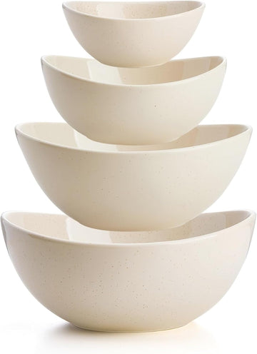 Porcelain Serving Bowls Set for Entertaining, Multipurpose 10-18-28-42oz, Beige