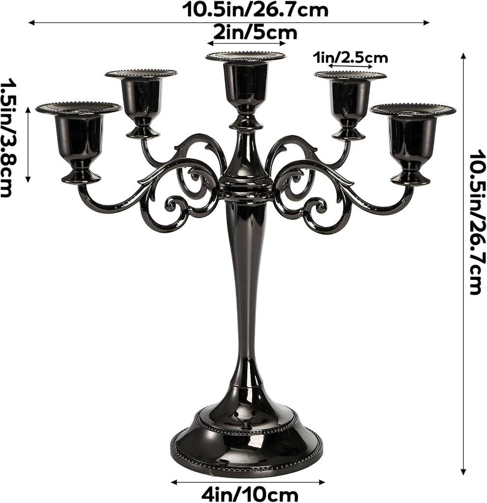 5 Arm Black Candelabra, Candelabra Candle Holder, 10 Inch Tall Candlesticks Holder, Elegant Taper Candle Holder
