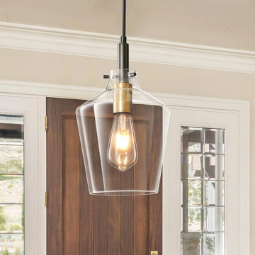 Modern Glass Pendant Lighting for Kitchen Island, Farmhouse Black and Gold Pendant Light Fixtures 1 Pack, Adjustable