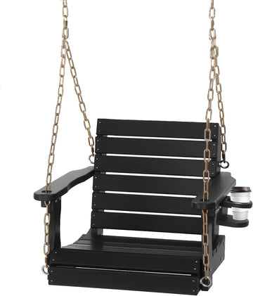2.2FT HDPE Porch Swing Outdoor with Rotatable Cup Holder, Black | 880 LBS Heavy Duty Recycled Plastic Porch Swing