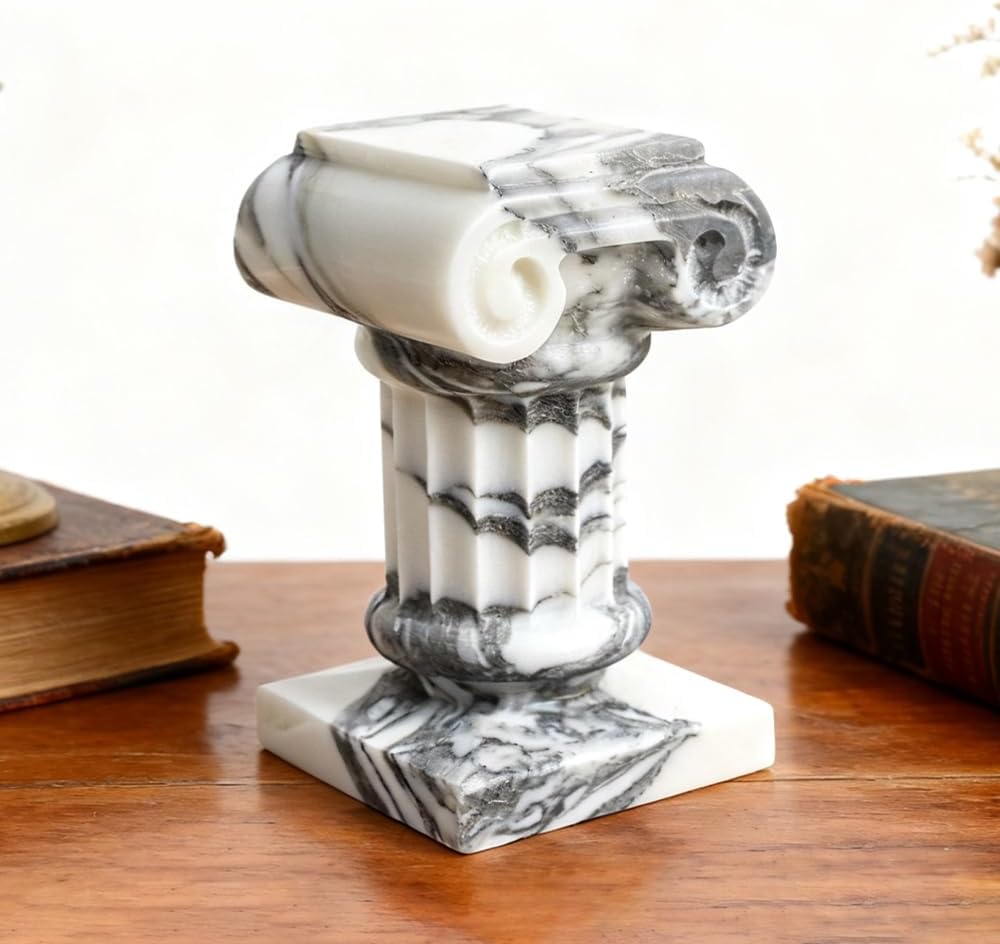 Marble Roman Pillar Statues Small Sculpture Decor for Coffe Table, Decorative Pillar Bedroom Bookshelf Display, Mini
