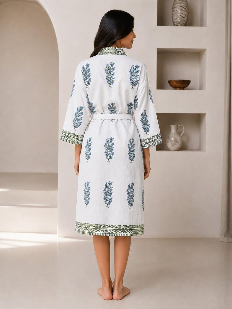 Bathrobe for Women, 100% Cotton Waffle Spa Robe, Knee Length