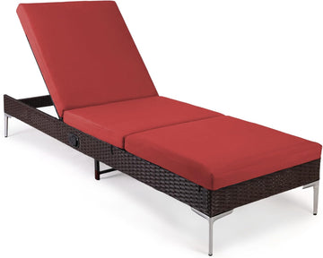 Outdoor Chaise Lounge Chair Set of 2, Patio Wicker Lounge Chairs with Adjustable Backrest