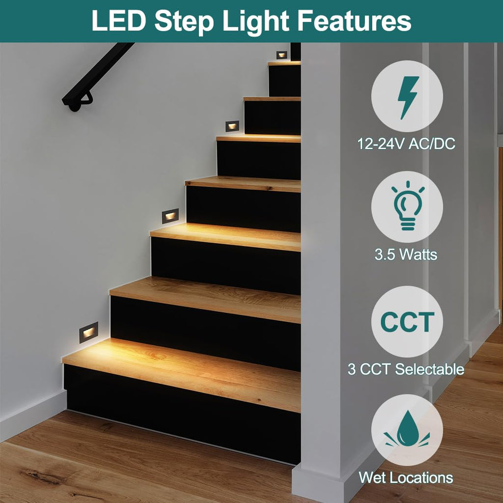 AC/DC Low-Voltage LED Step Lights, 3CCT, 12-Pack