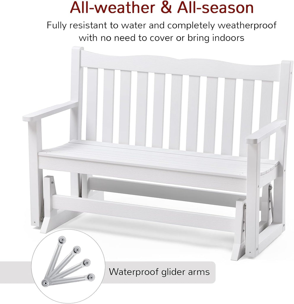 2 Person Outdoor Glider Bench, All-Weather Patio Glider with 800 lbs Weight Capacity, Never Fade or Rot Heavy Duty