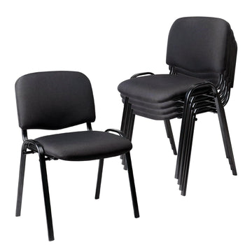 Set of 5 Pack Stackable Waiting Room Chairs Fabric Black Reception Chair Metal with Thickened Seat Back Cushion for