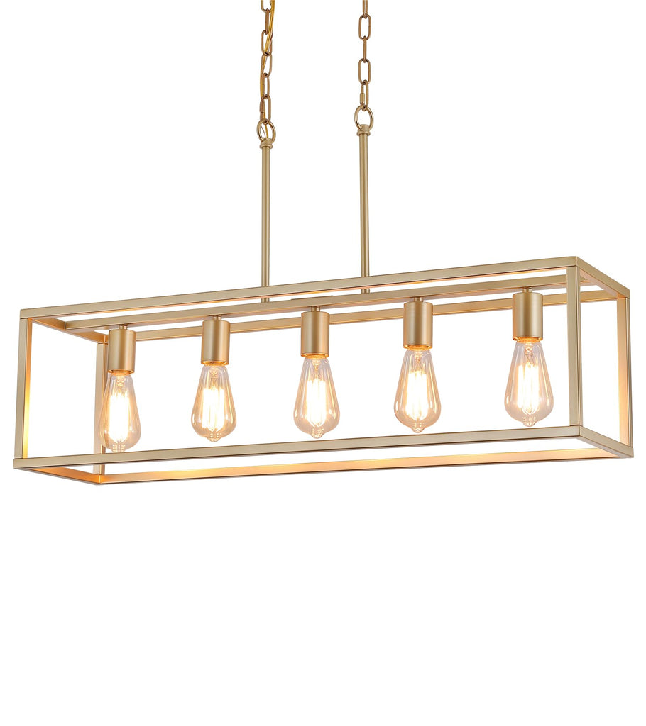 Gold Rectangle Kitchen Island Lights Rectangular Modern Industrial Chandelier 5 Lights Linear Vintage Cage Light