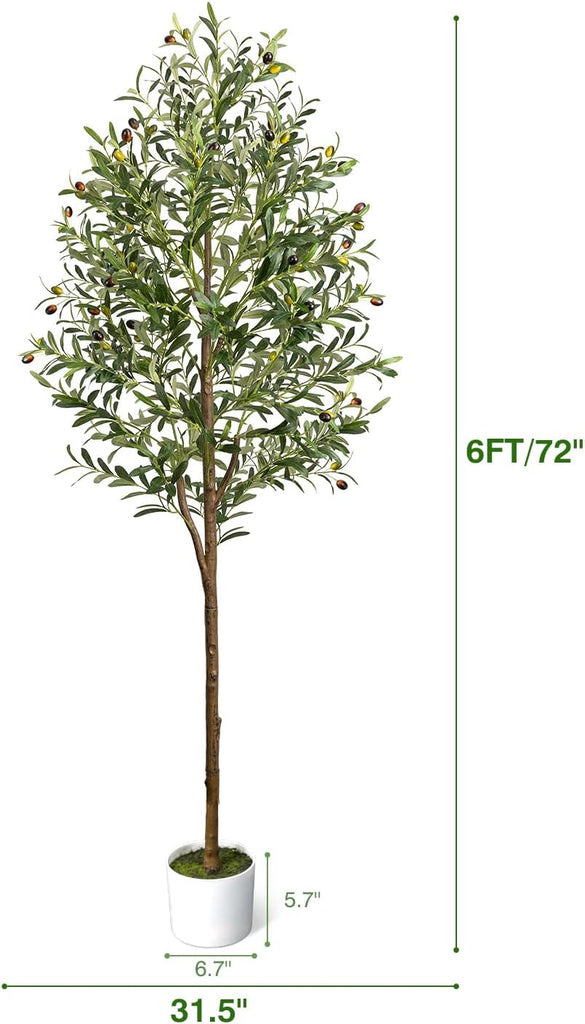 6FT Artificial Olive Tree - Indoor Tall Faux Olive Trees with Planter&Basket, Large Fake Olive Silk Tree Realistic