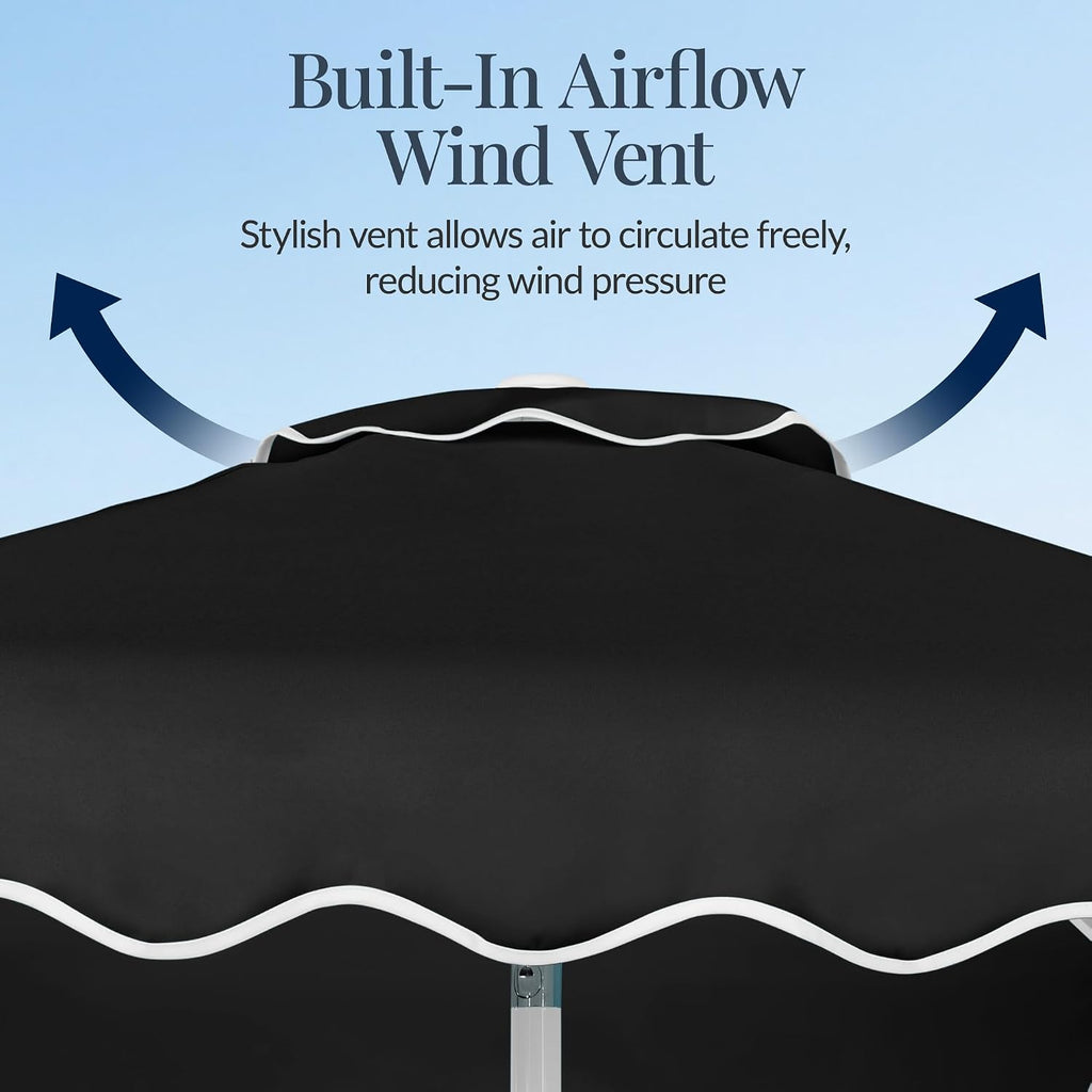 7.5ft Patio Market Umbrella with Wavy Trim, UV-Fade-Resistant 210g Canopy, Crank & Tilt, Wind Vent, Heavy-Duty Frame - B