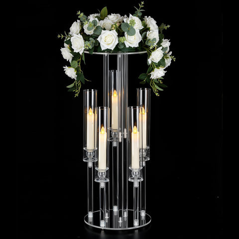 1PCS 5 Arm Candelabra,Clear Centerpiece for Table,Acrylic Centerpiece Stand,Acrylic Candle Holder,Christmas