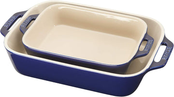 Ceramic 2-pc Rectangular Dish Set - Dark Blue | Oven-to-Table for Casseroles, Lasagnas, & Roasting. Dishwasher Safe.