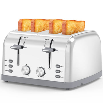 Toaster 4 Slice Retro Stainless Steel, Best Prime 4 Slice Toaster Wide Solt with 7 Shade Settings, Perfect for