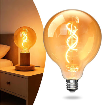 4W G125 LED Large Globe Light Bulbs Dimmable, Oversized Amber Glass E26 Edison Round Light Bulb 2000K Warm White