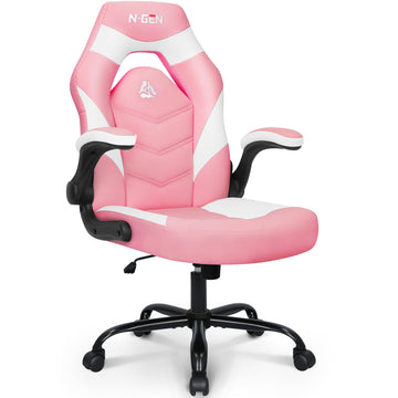 Gaming Chair, Lumbar, PU Leather, Flip-Up Arms, Pink