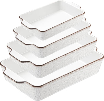 Casserole Dishes for Oven, Ceramic Dish Set of 4, Non-Stick Lasagna Pans with Handles, Rectangular Bakeware Set for