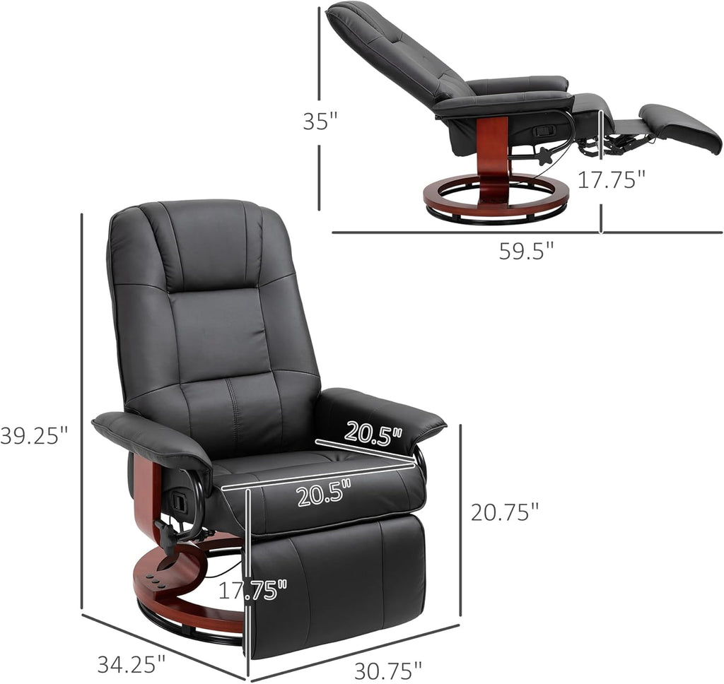 Modern Reclining Swivel Lounge Chair — Black PU Leather