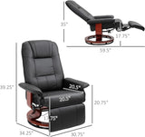 Modern Reclining Swivel Lounge Chair — Black PU Leather