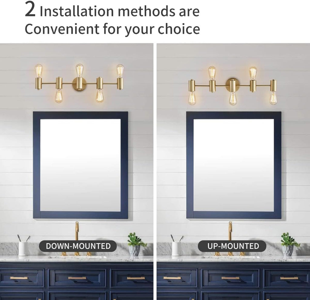 5-Light Bathroom Light Fixture Over Mirror Morden Vanity Wall Scones Light Living Room, E26 Base, Gold
