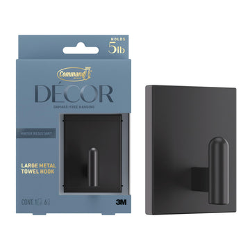 Large Black Decor Bath Hooks, 1 Hook, 6 Strips