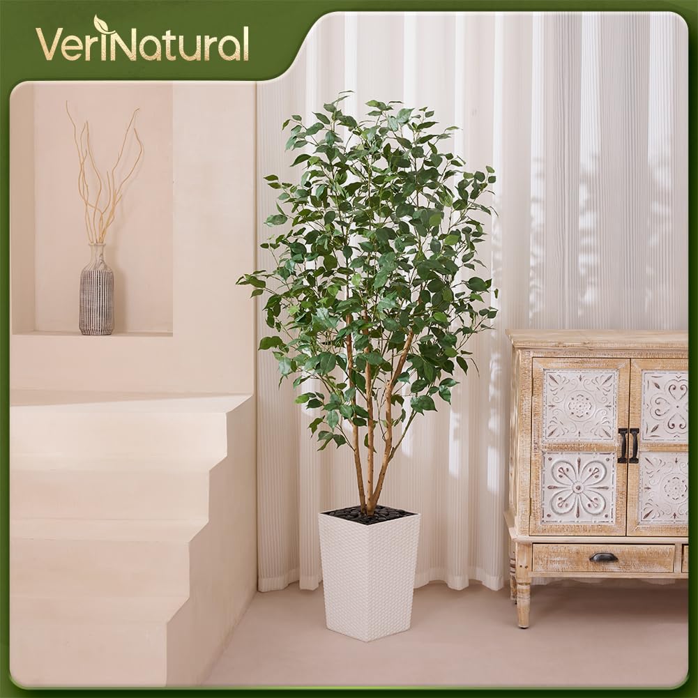 6ft Artificial Ficus Tree, UV Resistant Tall Faux Tree