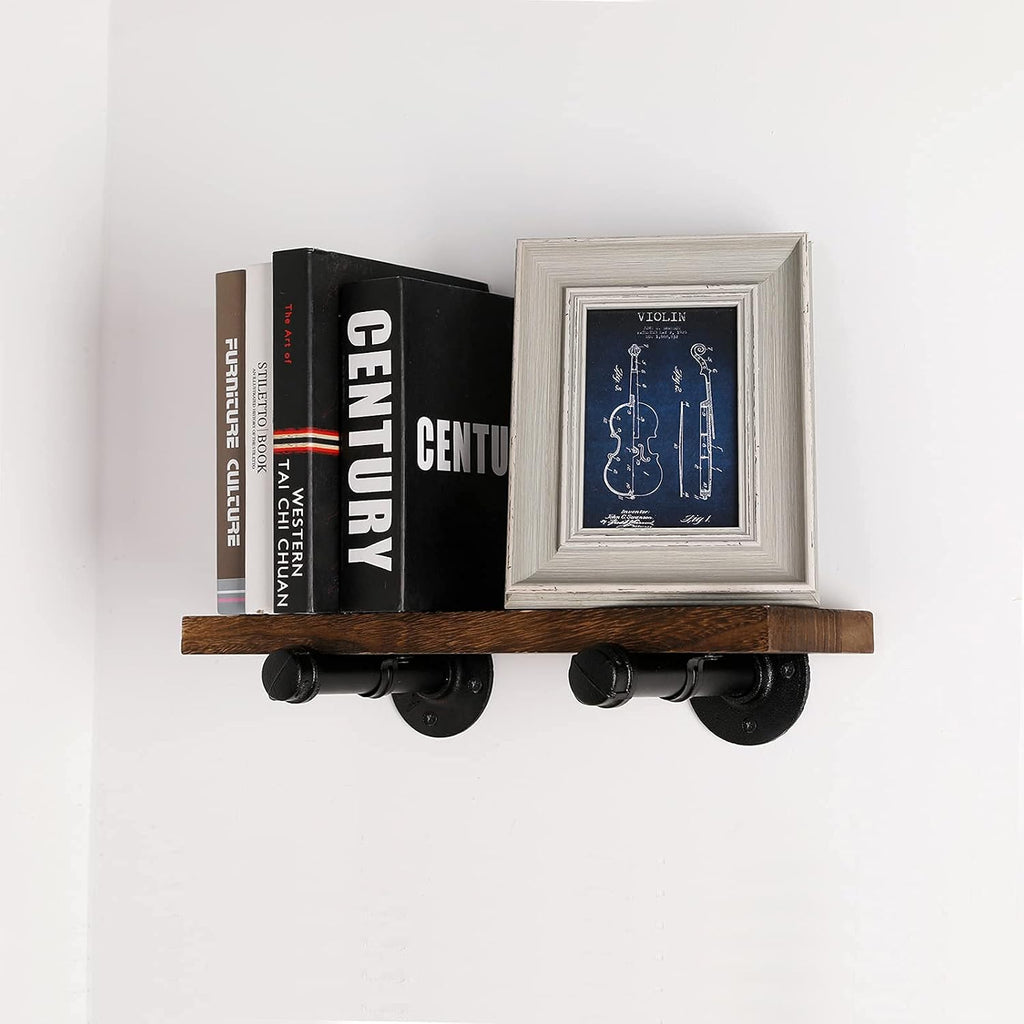 Wall Mounted Floating Shelves, Floating Shelves with Industrial Pipe Brackets Set of 2 Rustic Wood Storage Shelf