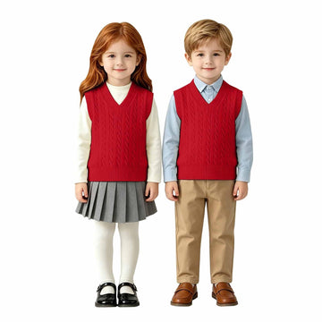 Cable Knit Sweater Vest V Neck Sleeveless Back to School Cardigan Wine