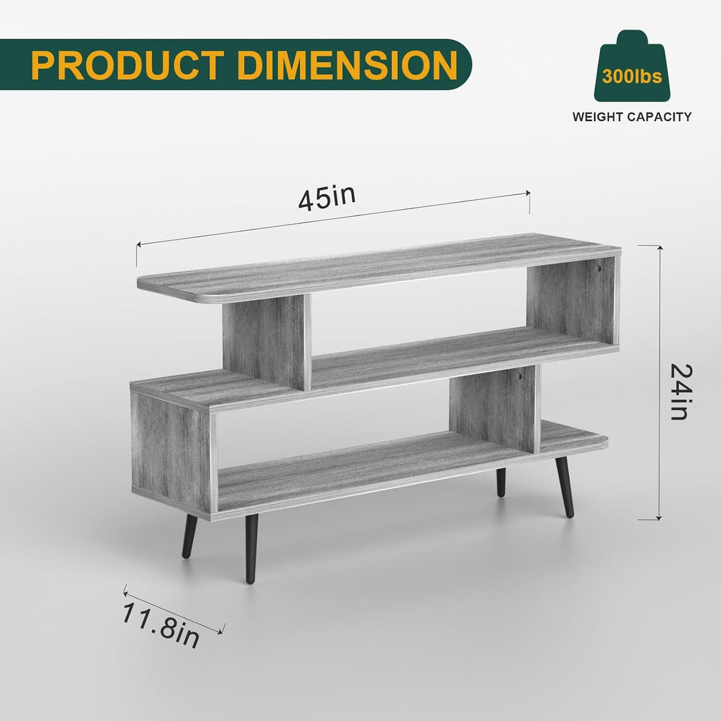 45 inch TV Stand, Mid Century Modern TV Stand, Entertainment Center with 3-Tier Open Storage Shelves, Media Cabinet