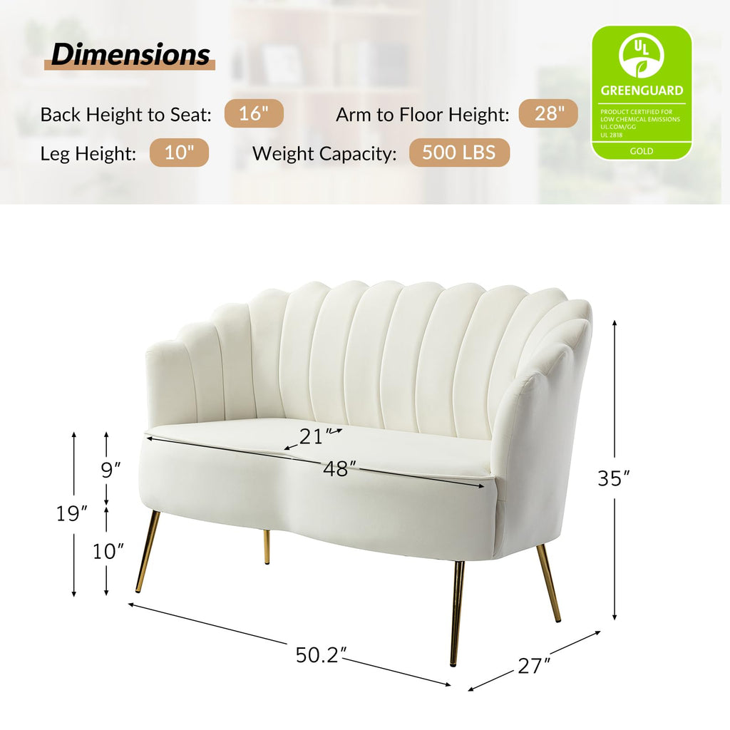Modern Loveseat Sofa with Flower Shaped Backrest, Ivory