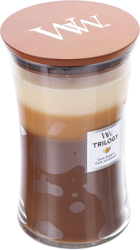 WoodWick Café Sweets Large Hourglass Trilogy Candle & Woodwick Vanilla Bean Large Hourglass Candle
