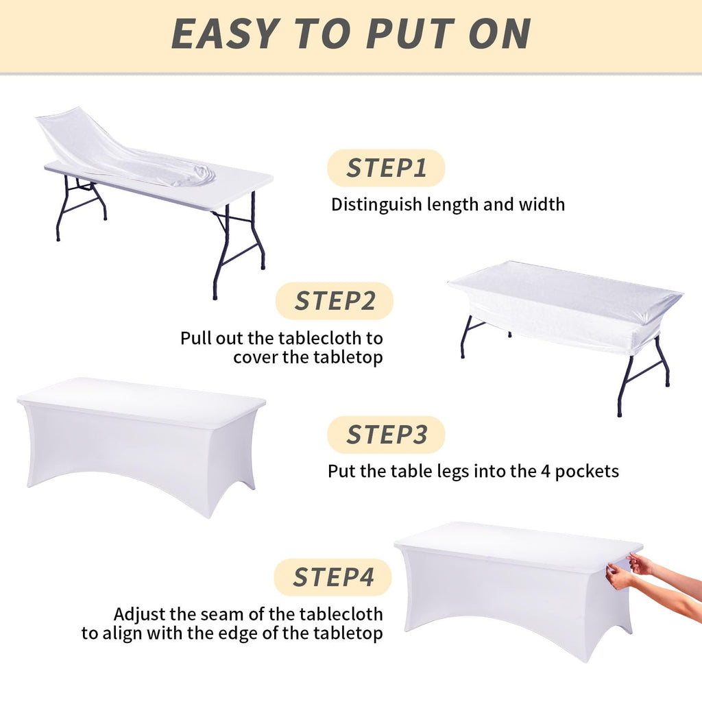 12 Pack 6FT White Tablecloth Rectangle Spandex Fitted Table Cover