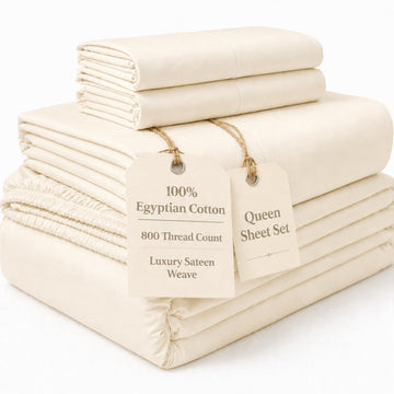 Queen Sheets - 800 Thread Count 4 PC Egyptian Cotton Luxury Bedding - Ivory