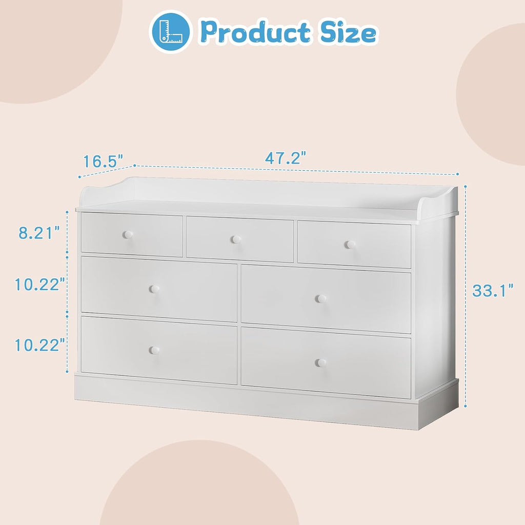 Kids Dresser Cabinet with 7 Drawers and Large Table Top, Multi-Functional Chest of Drawers, Baby Dresser, Kids