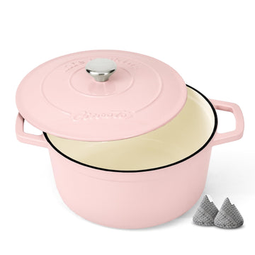 Enameled Cast Iron Dutch Oven Pot, 4.4 Quart, Light Pink