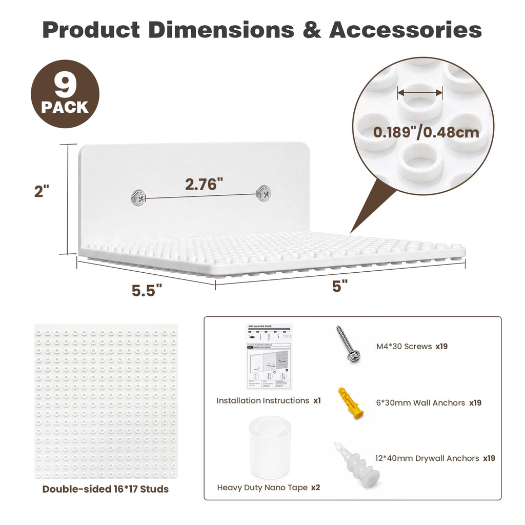 Floating Shelves for Lego Display, 9-Pack Wall Shelf No Drill